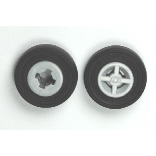 Wheel & Tire Assembly 8mm D. x 6mm with Black Tire 14mm D. x 4mm Smooth Small Single with Number Molded on Side (4624 / 59895)