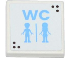 Tile 2 x 2 with 'WC' and Male and Female Friends Minifigures Silhouettes (Unisex Restroom) Pattern (Sticker) - Set 3185