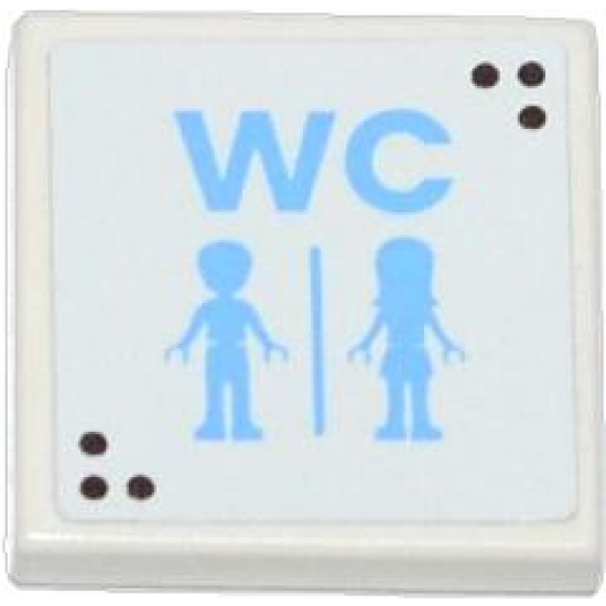 Tile 2 x 2 with 'WC' and Male and Female Friends Minifigures Silhouettes (Unisex Restroom) Pattern (Sticker) - Set 3185