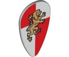 Minifigure, Shield Ovoid with Gold Lion on Red and White Quarters Background Pattern