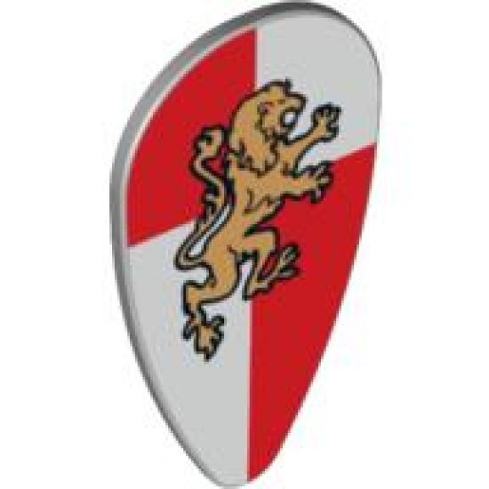 Minifigure, Shield Ovoid with Gold Lion on Red and White Quarters Background Pattern