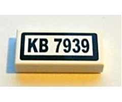 Tile 1 x 2 with Black 'KB 7939' on White Background Pattern (Sticker) - Set 7939
