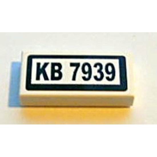 Tile 1 x 2 with Black 'KB 7939' on White Background Pattern (Sticker) - Set 7939