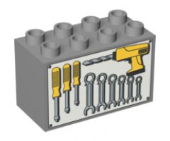 Duplo, Brick 2 x 4 x 2 with Tools on Light Gray Background Pattern