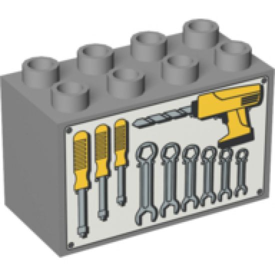 Duplo, Brick 2 x 4 x 2 with Tools on Light Gray Background Pattern