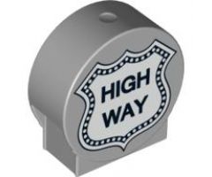 Duplo, Brick 1 x 3 x 2 Round Top Road Sign with 'HIGH WAY' Pattern
