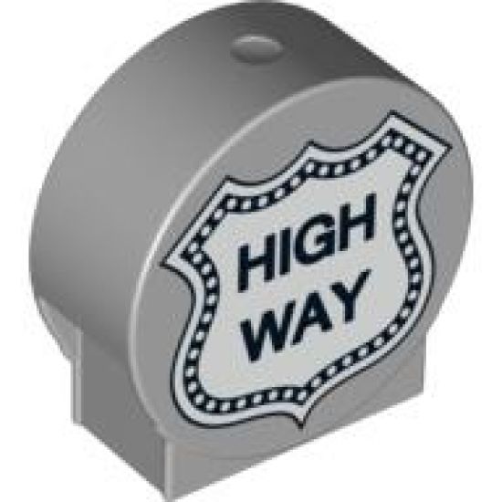 Duplo, Brick 1 x 3 x 2 Round Top Road Sign with 'HIGH WAY' Pattern