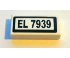 Tile 1 x 2 with Black 'EL 7939' on White Background Pattern (Sticker) - Set 7939