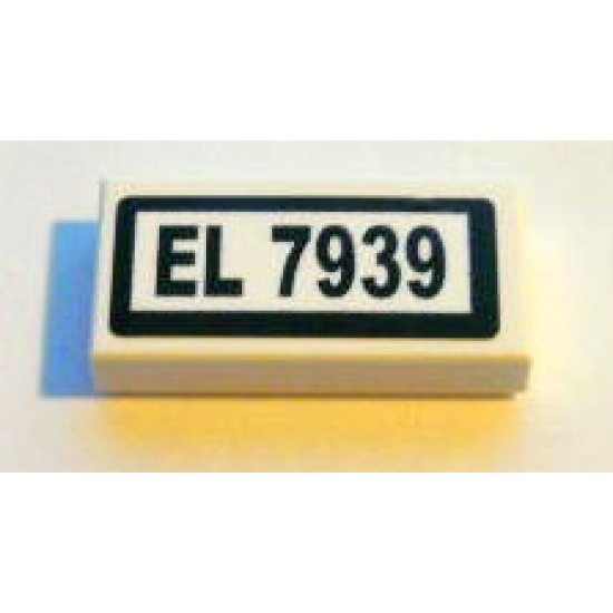 Tile 1 x 2 with Black 'EL 7939' on White Background Pattern (Sticker) - Set 7939
