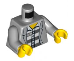 Torso Town Prisoner Jacket over Shirt with Buttons and Dark Bluish Gray Prison Stripes Pattern / Light Bluish Gray Arms / Yellow Hands