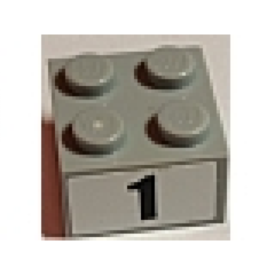 Brick 2 x 2 with Black '1' Narrow Bold Font Pattern (Sticker) - Sets 8896 / 8898