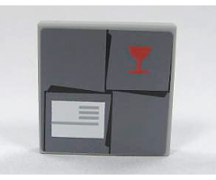 Tile 2 x 2 with Red Fragile Goblet, White Shipping Label, and Parcel Top on Dark Bluish Gray Background Pattern (Sticker) - Set 7732