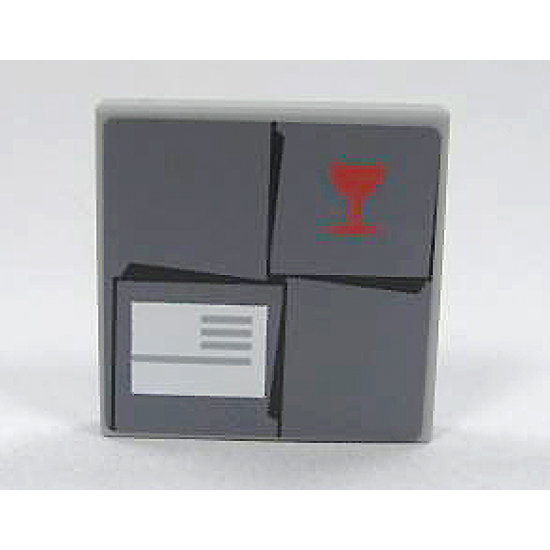 Tile 2 x 2 with Red Fragile Goblet, White Shipping Label, and Parcel Top on Dark Bluish Gray Background Pattern (Sticker) - Set 7732