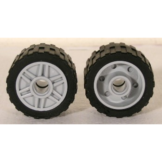 Wheel & Tire Assembly 18mm D. x 14mm with Pin Hole, Fake Bolts and Shallow Spokes with Black Tire 24 x 14 Shallow Tread (55981 / 30648)