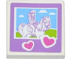 Tile 2 x 2 with Hearts and Friends Horse and Rider Pattern (Sticker) - Set 3185