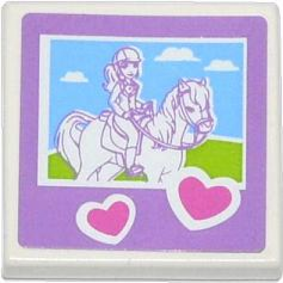 Tile 2 x 2 with Hearts and Friends Horse and Rider Pattern (Sticker) - Set 3185