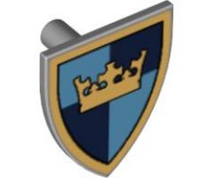 Minifigure, Shield Triangular with Gold Crown on Dark Blue and Medium Blue Quarters Background Pattern