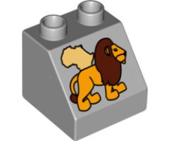Duplo, Brick 2 x 2 x 1 1/2 Slope 45 with Africa Map and Lion Pattern