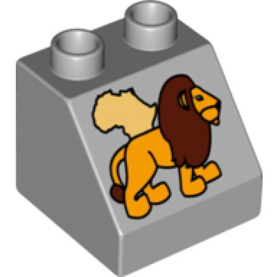 Duplo, Brick 2 x 2 x 1 1/2 Slope 45 with Africa Map and Lion Pattern