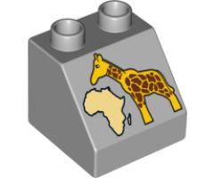 Duplo, Brick 2 x 2 x 1 1/2 Slope 45 with Africa Map and Giraffe Pattern