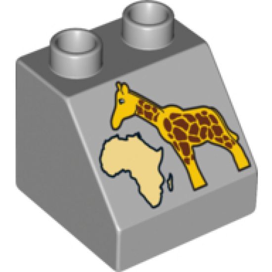 Duplo, Brick 2 x 2 x 1 1/2 Slope 45 with Africa Map and Giraffe Pattern