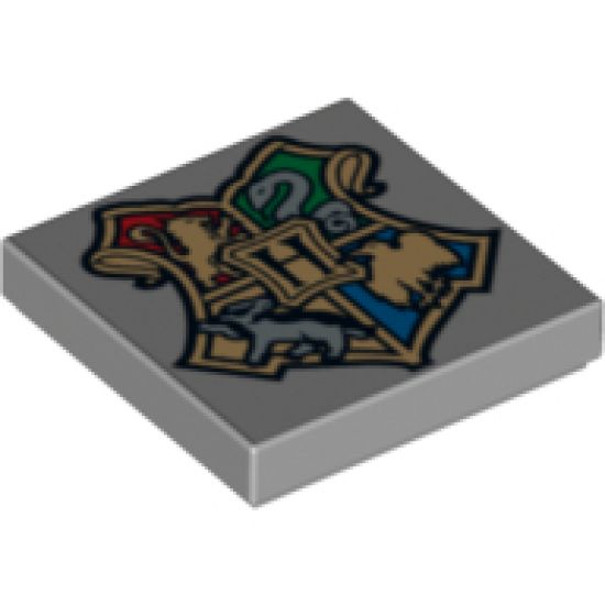 Tile 2 x 2 with Coat of Arms Hogwarts Crest Pattern
