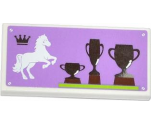 Tile 2 x 4 with Crown, Rearing Horse and 3 Trophies on Medium Lavender Backgound Pattern (Sticker) - Set 3185