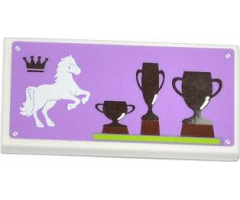 Tile 2 x 4 with Crown, Rearing Horse and 3 Trophies on Medium Lavender Backgound Pattern (Sticker) - Set 3185