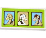 Tile 2 x 4 with 3 Horse Portraits on Lime Backgound Pattern (Sticker) - Set 3185