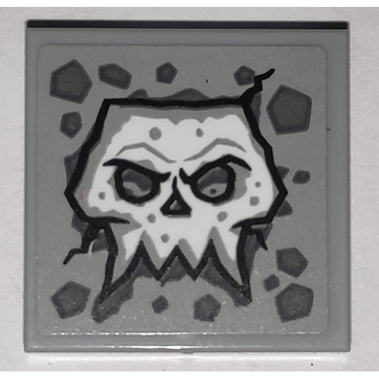 Tile 2 x 2 with Cracked Stone Skull Face Pattern (Sticker) - Set 71747