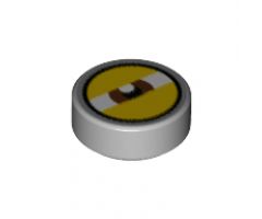 Tile, Round 1 x 1 with Centered Reddish Brown Eye and 2 Yellow Eyelids Pattern