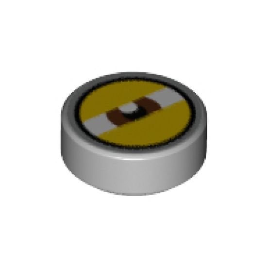 Tile, Round 1 x 1 with Centered Reddish Brown Eye and 2 Yellow Eyelids Pattern