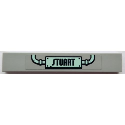 Tile 1 x 6 with 'STUART' Sign and Light Aqua Pipes Pattern (Sticker) - Set 75551
