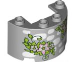 Cylinder Half 2 x 4 x 2 with 1 x 2 Cutout with White Stones and Lime Green Leaves with Bright Pink Flowers Pattern