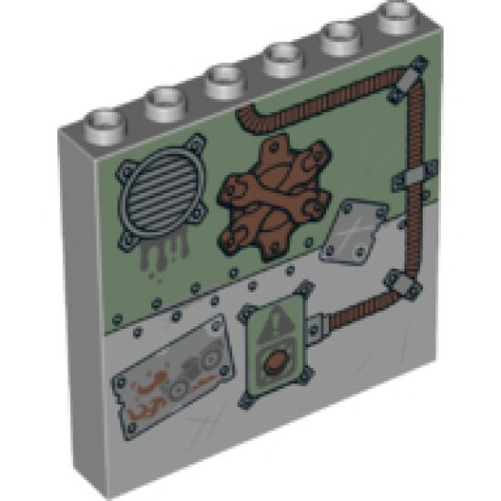 Panel 1 x 6 x 5 with Metal Plates, Wrenches, Grille, Vehicle and Warning Sign with Button and Tube Pattern