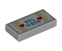 Tile 1 x 2 with 'E&L 4-EVA' with Red Hearts Pattern