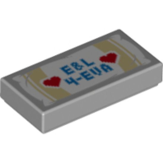 Tile 1 x 2 with 'E&L 4-EVA' with Red Hearts Pattern