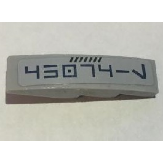 Slope, Curved 4 x 1 with Dark Blue Aurebesh '45074-L' Pattern Model Right Side (Sticker) - Set 75046