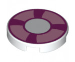 Tile, Round 2 x 2 with Bottom Stud Holder with Magenta and Bright Pink Life Preserver, Curved Bands Pattern