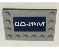 Tile, Modified 4 x 6 with Studs on Edges with White Aurebesh 'POLICE' on Dark Blue Background Pattern (Sticker) - Set 75046