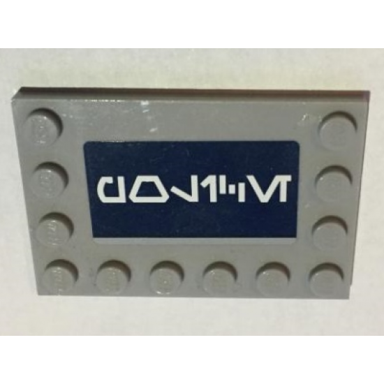Tile, Modified 4 x 6 with Studs on Edges with White Aurebesh 'POLICE' on Dark Blue Background Pattern (Sticker) - Set 75046