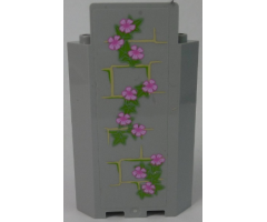 Panel 3 x 3 x 6 Corner Wall without Bottom Indentations with Bricks and Ivy Trunks with 10 Magenta Flowers Pattern 1 (Sticker) - Set 41055