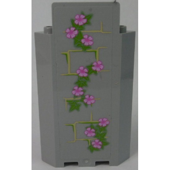 Panel 3 x 3 x 6 Corner Wall without Bottom Indentations with Bricks and Ivy Trunks with 10 Magenta Flowers Pattern 1 (Sticker) - Set 41055