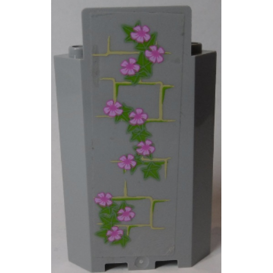 Panel 3 x 3 x 6 Corner Wall without Bottom Indentations with Bricks and Ivy Trunks with 10 Magenta Flowers Pattern 2 (Sticker) - Set 41055