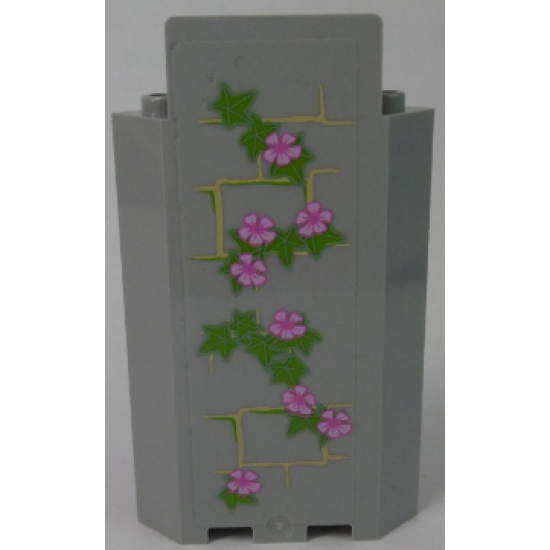 Panel 3 x 3 x 6 Corner Wall without Bottom Indentations with Bricks and Ivy Trunks with 8 Magenta Flowers Pattern 1 (Sticker) - Set 41055
