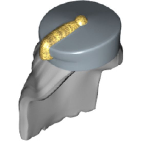 Minifigure, Hair Combo, Hat with Hair Long and Straight, Sand Blue Hat with Gold Tassel Pattern