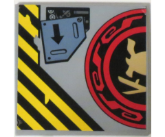 Tile 6 x 6 with Bottom Tubes with Samurai Helmet and Swords in Red and Black Circle Left Half and Arrow Pattern (Sticker) - Set 70596