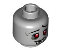 Minifigure, Head Alien Zombie Female with Red Eyes and Open Smile with Missing Tooth Pattern - Hollow Stud