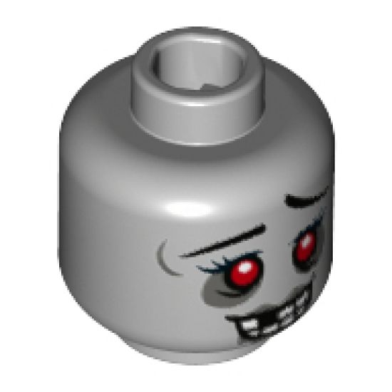 Minifigure, Head Alien Zombie Female with Red Eyes and Open Smile with Missing Tooth Pattern - Hollow Stud