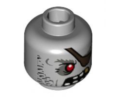 Minifigure, Head Alien Zombie Pirate with Red Eye, Dark Brown Eyepatch, Stubble and Gold Tooth Pattern - Hollow Stud